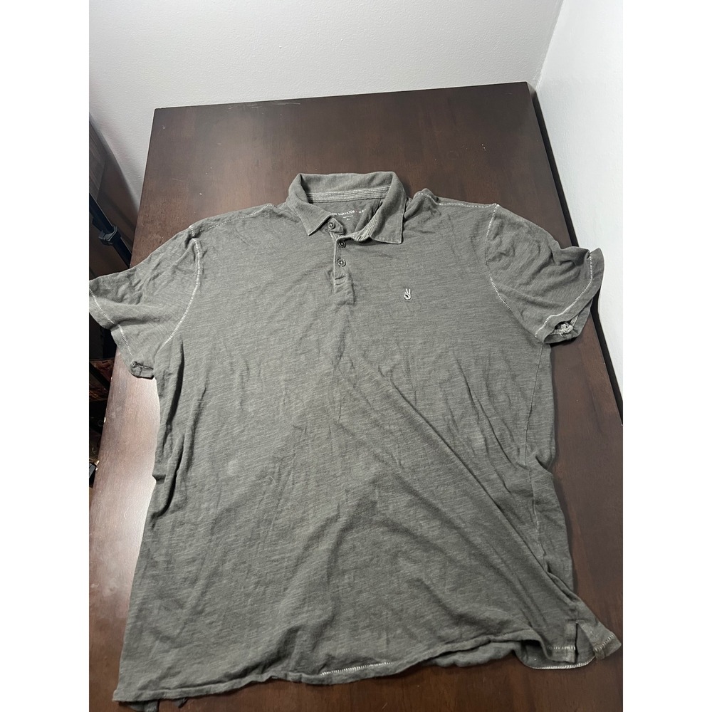 John Varvatos USA Mens XL Gray Slub Peace Sign Polo Shirt Short Sleeve